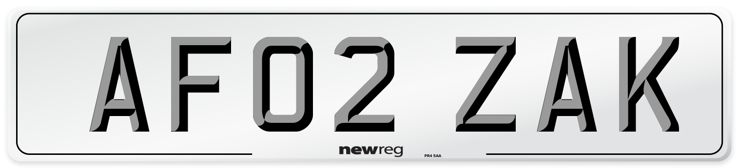 AF02 ZAK Number Plate from New Reg